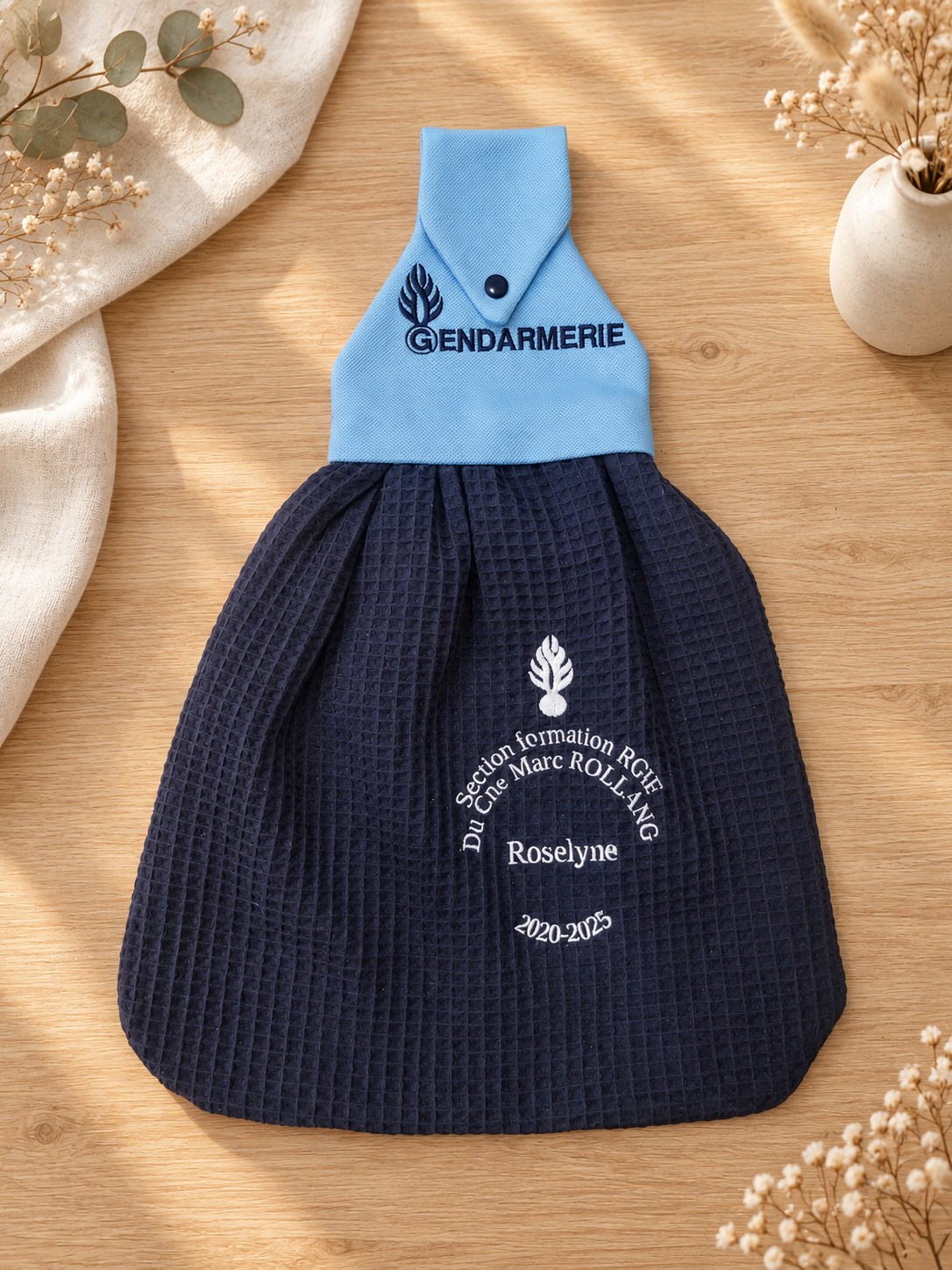 Essuie-mains bleu personnalisé pour Roselyne — Vue d’ensemble