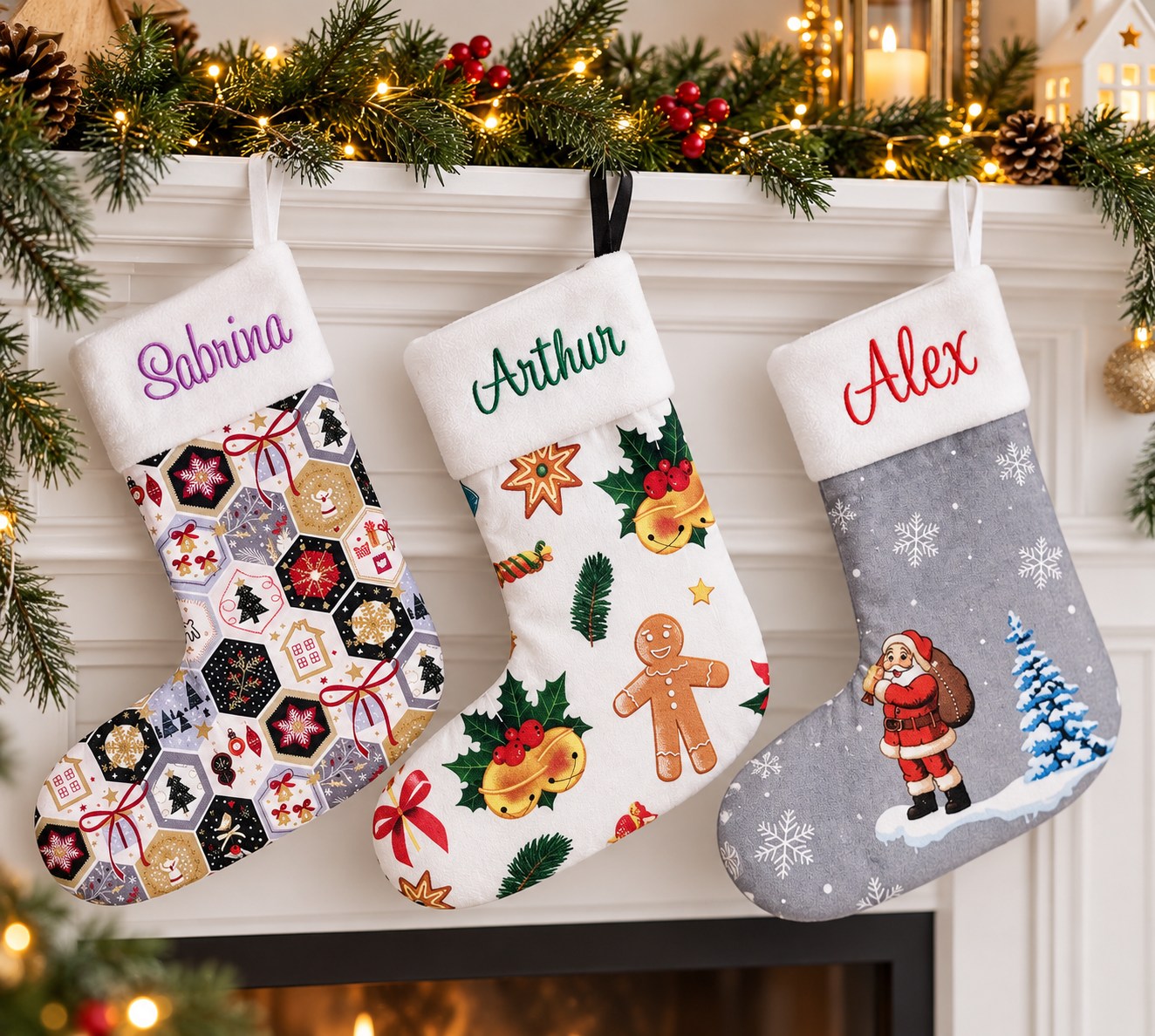 Bottes de Noël personnalisées — Sabrina, Arthur et Alex