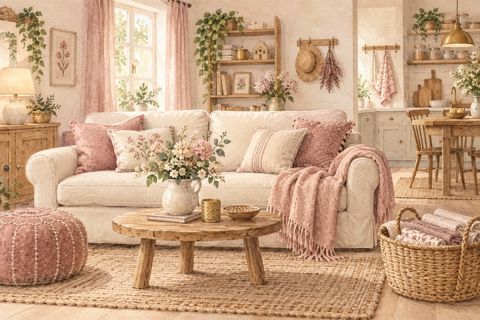 Intérieur chaleureux avec coussins et accessoires textiles