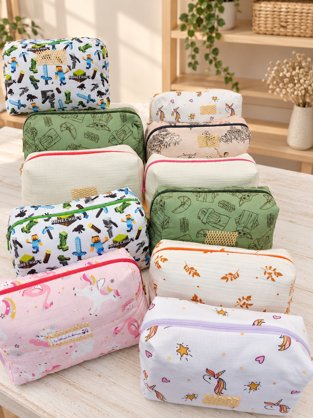 Collection de trousses de toilette aux tissus variés
